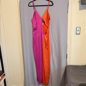 Elegant Women's Pink and Orange Maxi Dress